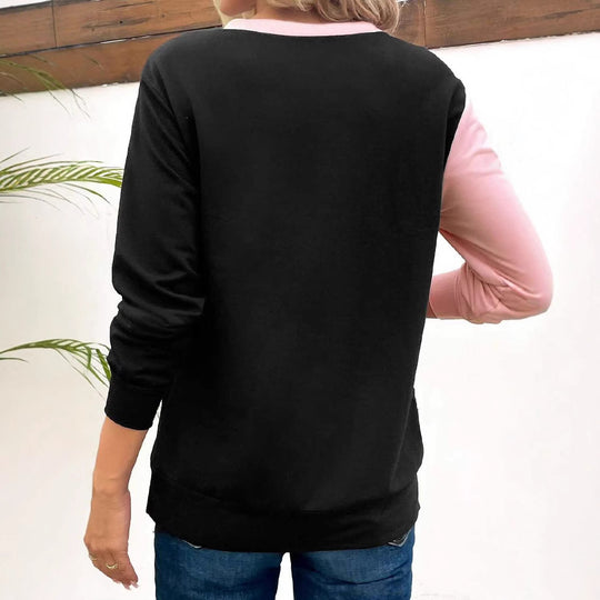 Damen lässiger Sweatshirt mit funkelndem Pailletten-Design und modernem Farbkontrast EB