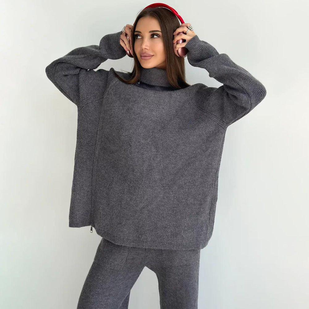 Damen Modernes Strickoberteil mit asymmetrischem Reißverschluss EB