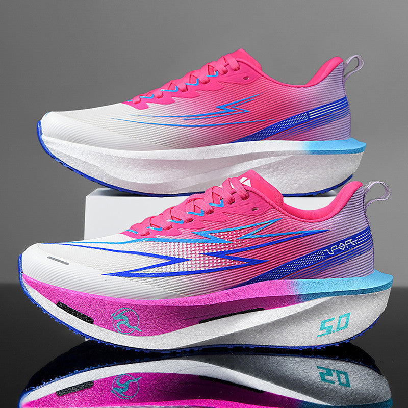 Unisex gedämpfte Race-Plateau-Laufschuhe mit Rocker-Zwischensohle und atmungsaktivem Micro-Mesh EB
