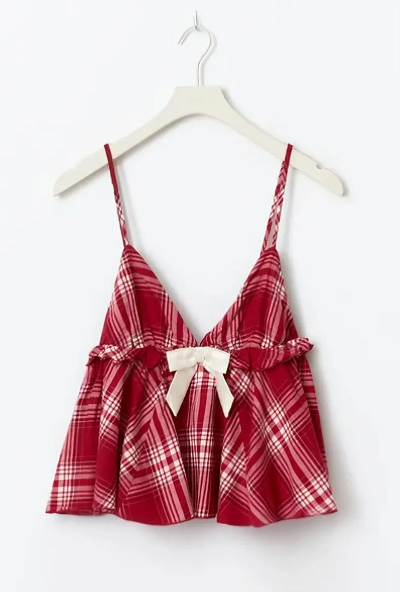 Damen nan lässiges Schlafanzug-Set mit gerafftem Camisole-Oberteil, Rüschenunterbrust und Hose mit Gummibund EB