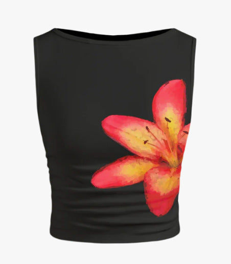 Damen ärmelloses Crop-Top mit floralem Motiv und figurbetontem Schnitt EB