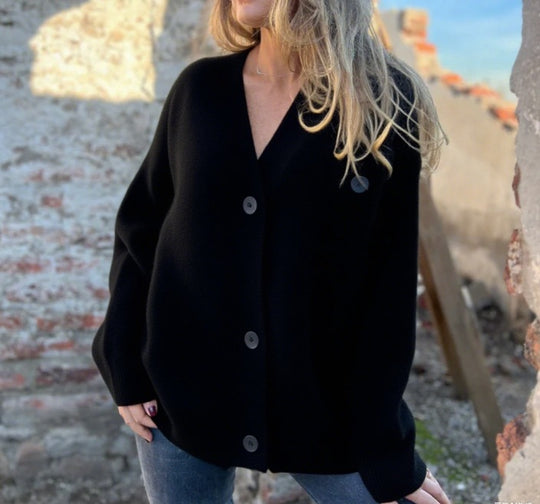 Damen lockerer Strickcardigan mit asymmetrischem Schnitt und Knopfdetails EB