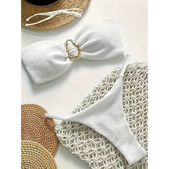 Damen Premium Bikini-Set mit Struktur und Goldverzierung EB