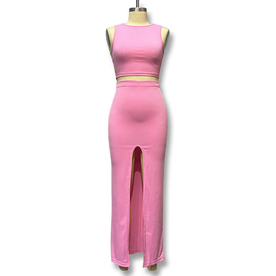 Damen Schlauchkleid mit Spaghettiträgern und seitlichem Schlitz EB