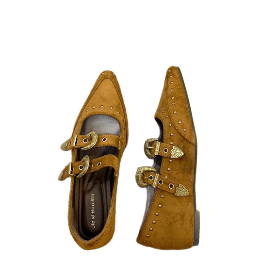 Damen Elegante und stilvolle Ballerinas mit modischen Schnallen und Nieten EB