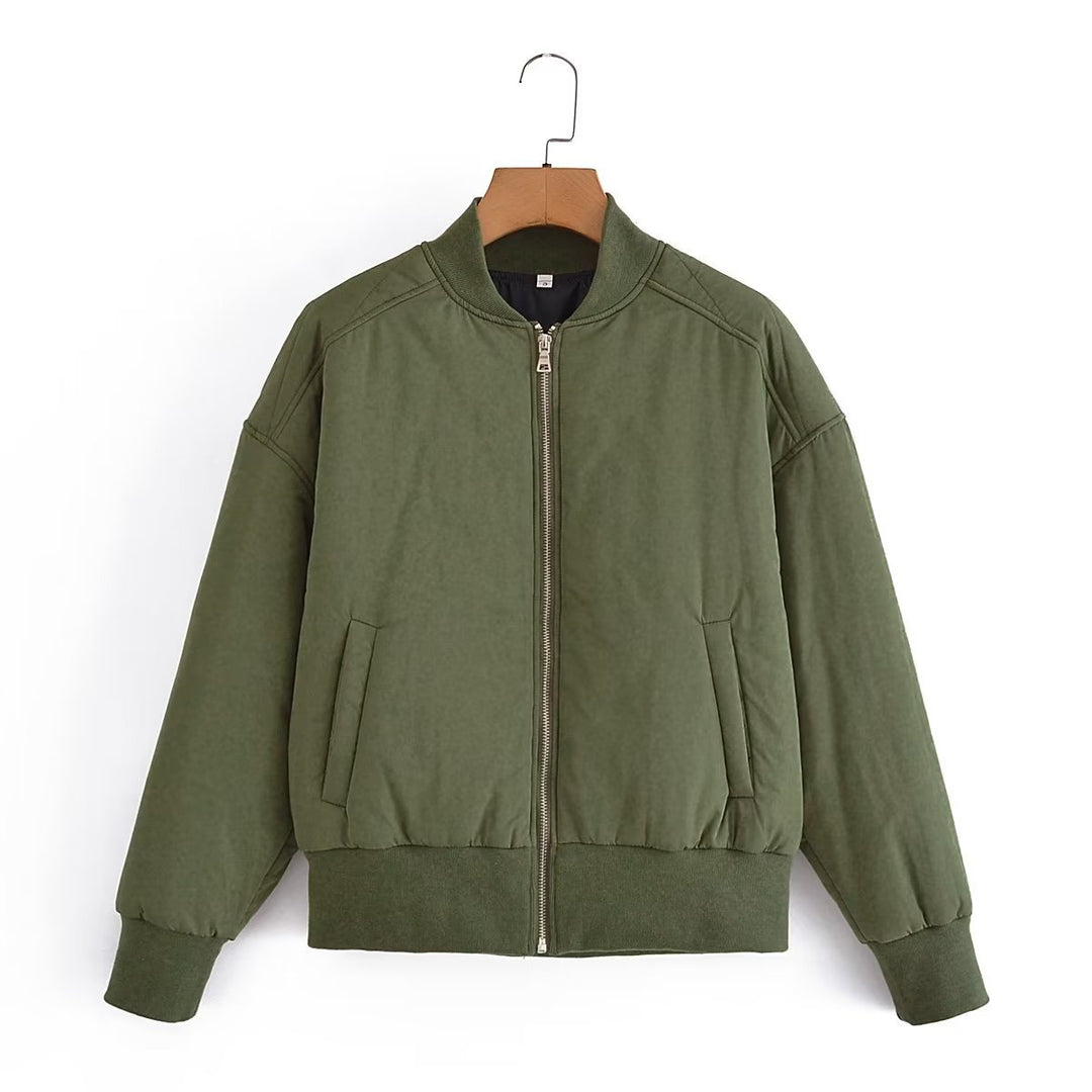 Damen Kurz geschnittene wattierte Blousonjacke mit geripptem Saum EB