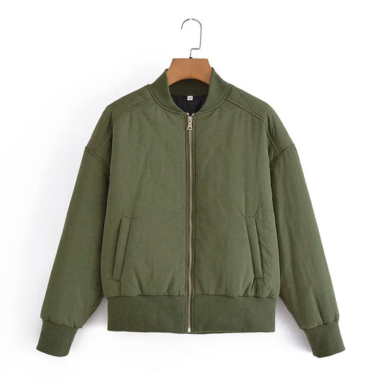 Damen Kurz geschnittene wattierte Blousonjacke mit geripptem Saum EB