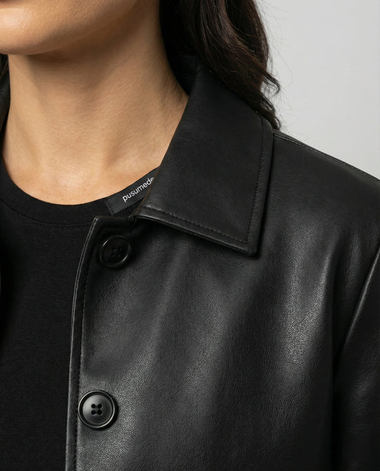 Damen Kurzjacke aus PU-Leder im Vintage Biker-Stil Schwarz