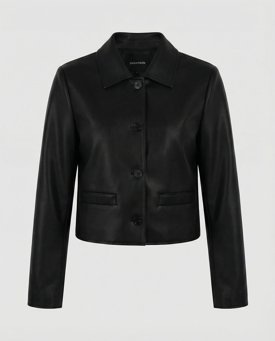 Damen Kurzjacke aus PU-Leder im Vintage Biker-Stil Schwarz