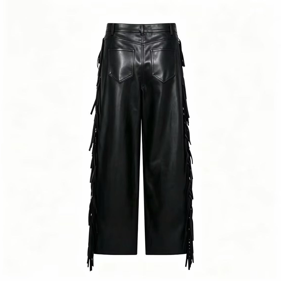Damen Kunstlederhose mit Fransenbesatz EB