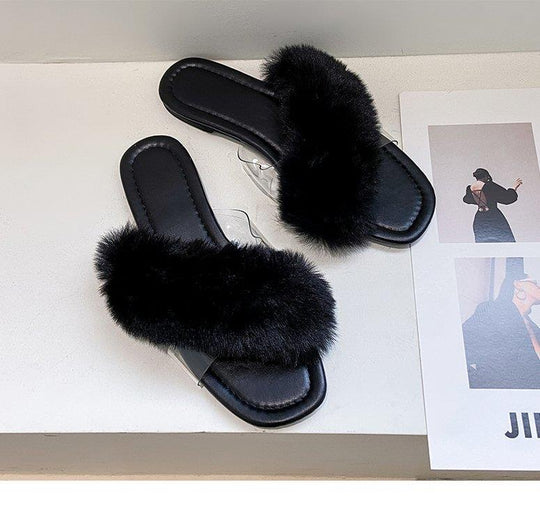 Damen Flausche Slides mit breitem Riemen EB