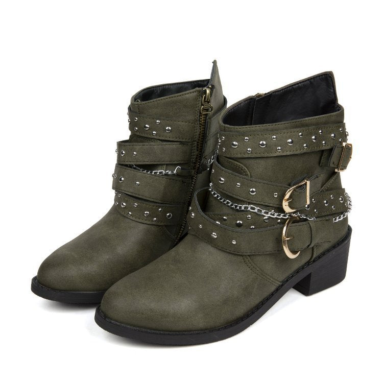 Damen modische Stiefeletten mit dekorativem Riemendesign und hochwertiger Lederoberfläche EB