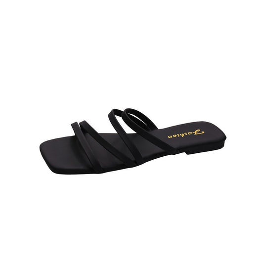 Damen flache Riemchen-Sandalen mit quadratischer Spitze EB