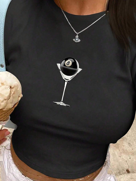 Damen Crop-T-Shirt mit künstlerischem Statementdruck EB