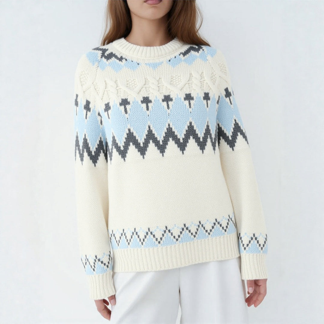 Damen Strickpullover mit grafischem Muster und weichem Material EB