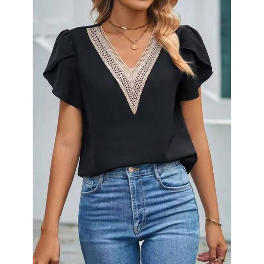 Damen Bluse mit eleganter Spitze und modernen Puffärmeln EB