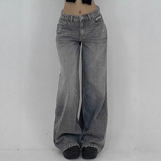 Damen Weite Jeans im lässigen Schnitt mit hohem Bund und modischen Steppnähten EB