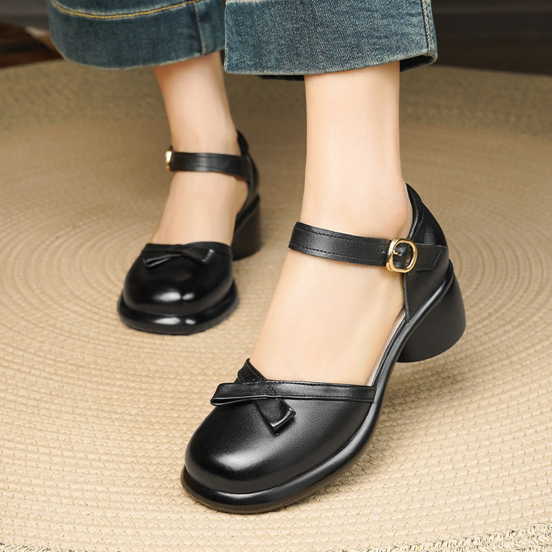 Damen Mary Jane Schuhe mit bequemem Blockabsatz und dekorativem Schleifenakzent EB