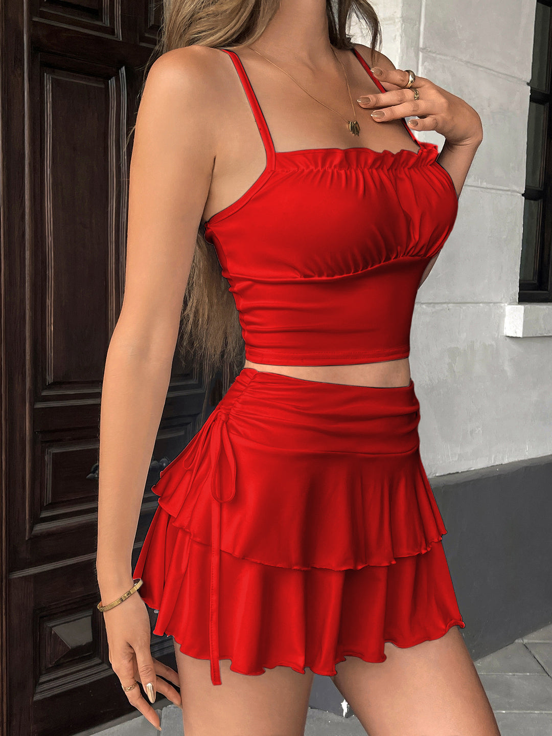 Damen Sommerliches Crop-Top und Mini-Rock Set EB