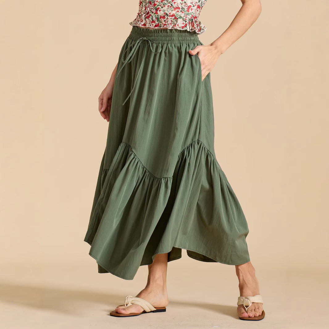 Damen Maxi-Rock mit kreativem Volantdesign und elastischem Bund EB