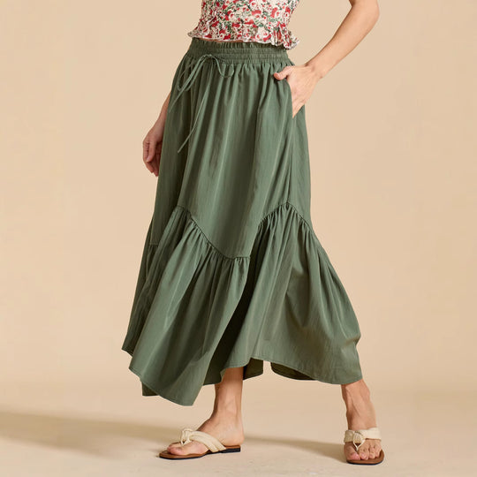 Damen Maxi-Rock mit kreativem Volantdesign und elastischem Bund EB