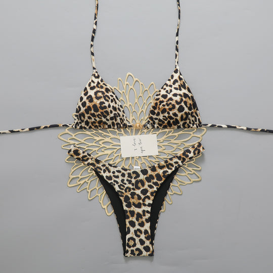 Damen Triangel-Bikini mit elegantem gepunktetem Design und modischem Kontrast EB