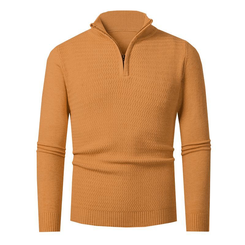 Herren eleganter Strickpullover mit Zipper und strukturiertem Wellen-Design EB