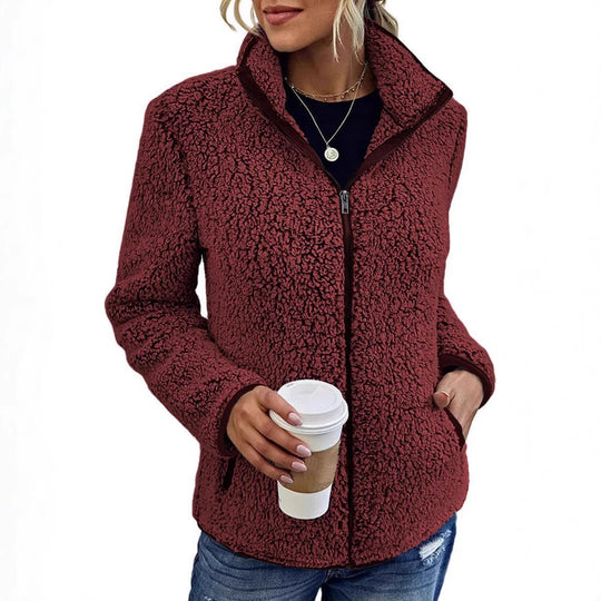 Damen kuschelige Fleecejacke mit hohem Kragen und praktischen Taschen EB
