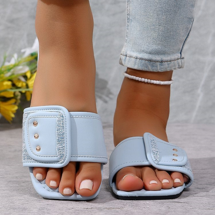 Damen Trendige Mules mit geflochtenem und dekorativem Riemen EB