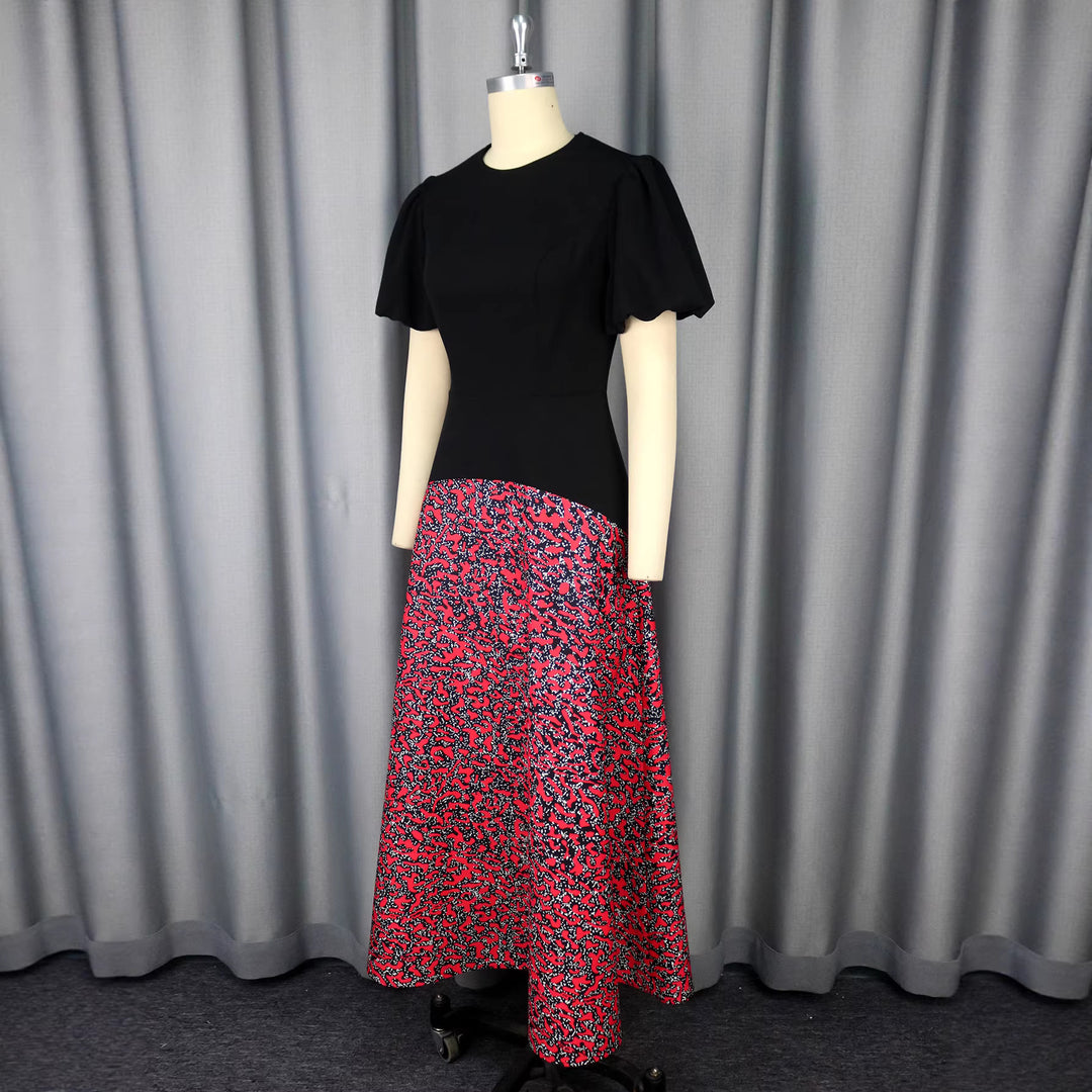 Damen Elegantes Maxikleid mit grafischem Muster und Puffärmel EB