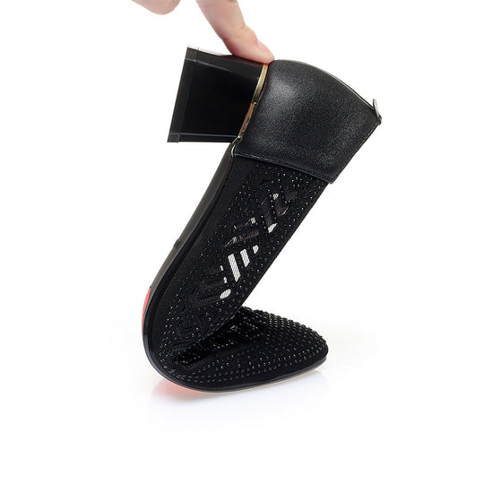 Damen Elegante Slipper mit modischem Perlenmuster und komfortablem Blockabsatz EB