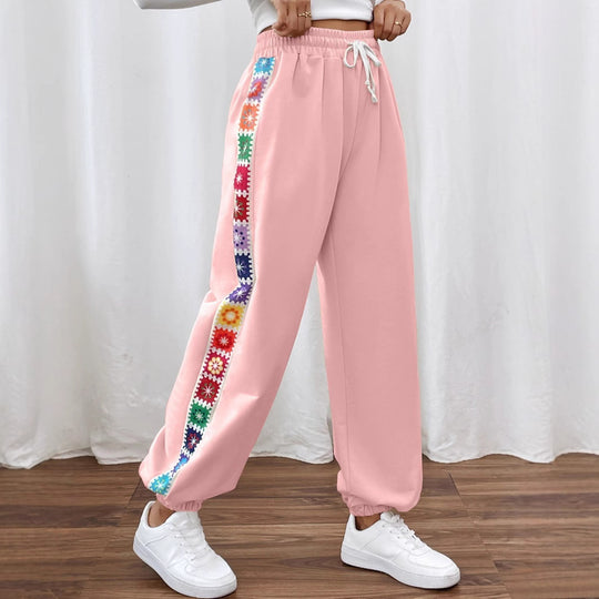 Damen Freizeithose mit buntem Blümchenmuster und elastischem Bund EB