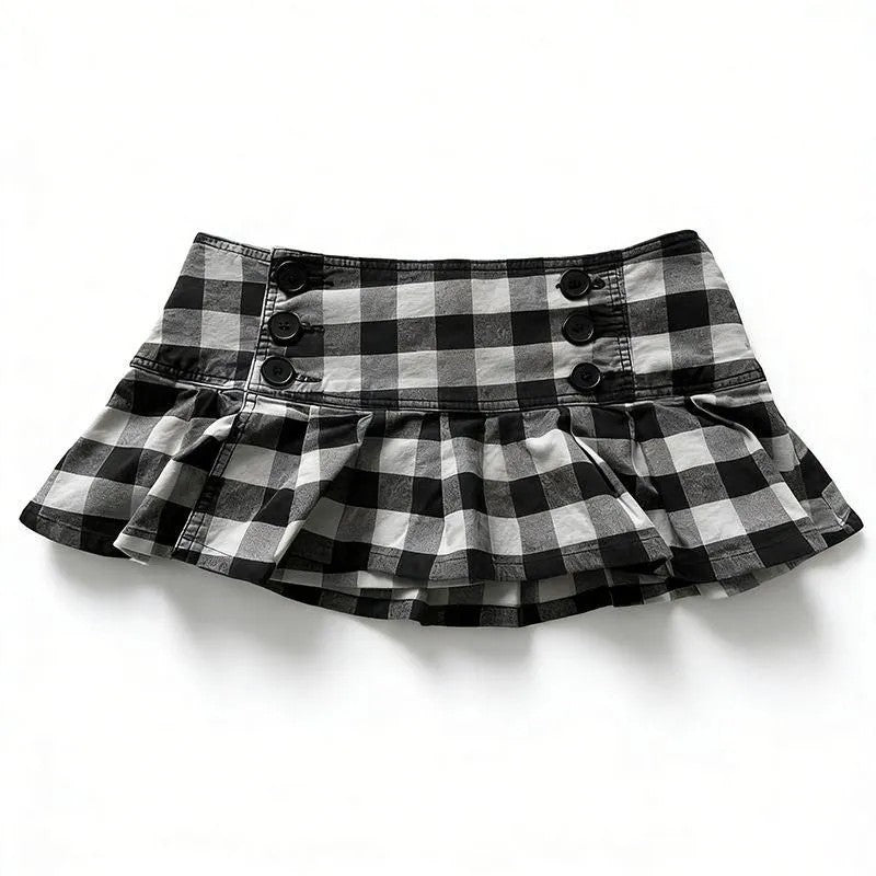 Damen Gingham Rüschenrock mit Knopfdetails EB