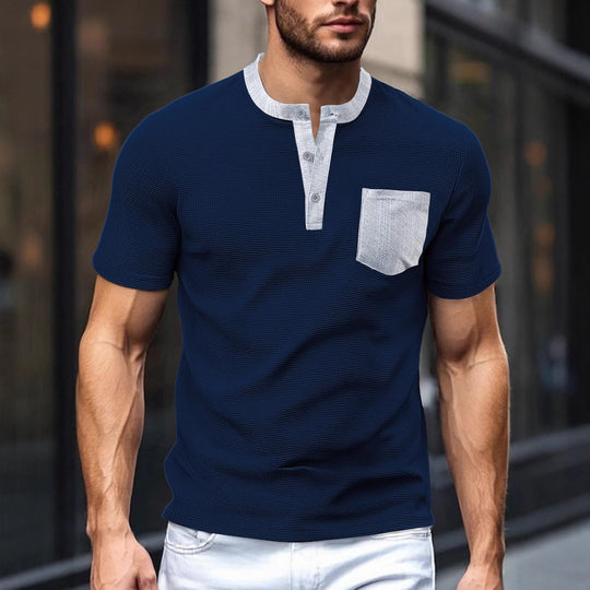 Herren nan atmungsaktives Waffel-Henleyshirt mit Stehkragen kurzer Knopfleiste und aufgesetzter Brusttasche EB