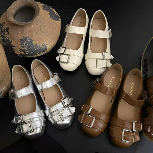Damen Ballerinas mit modischen Schnallen und bequemer Innensohle EB