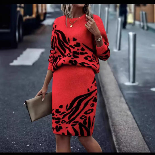 Damen Strickkleid im Leopardenmuster EB