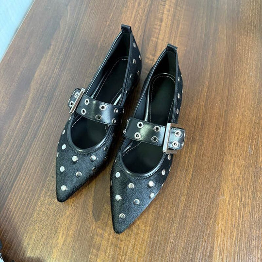 Damen modische Ballerinas mit auffälligen Loch- und Schnallendetails EB