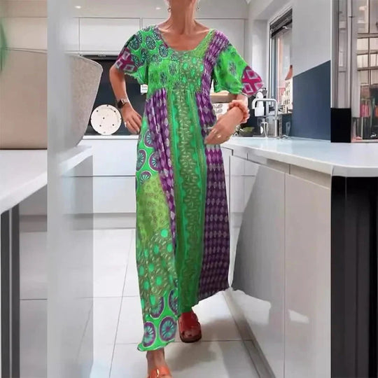 Damen Maxikleid mit buntem Mustermix und luftiger Passform EB