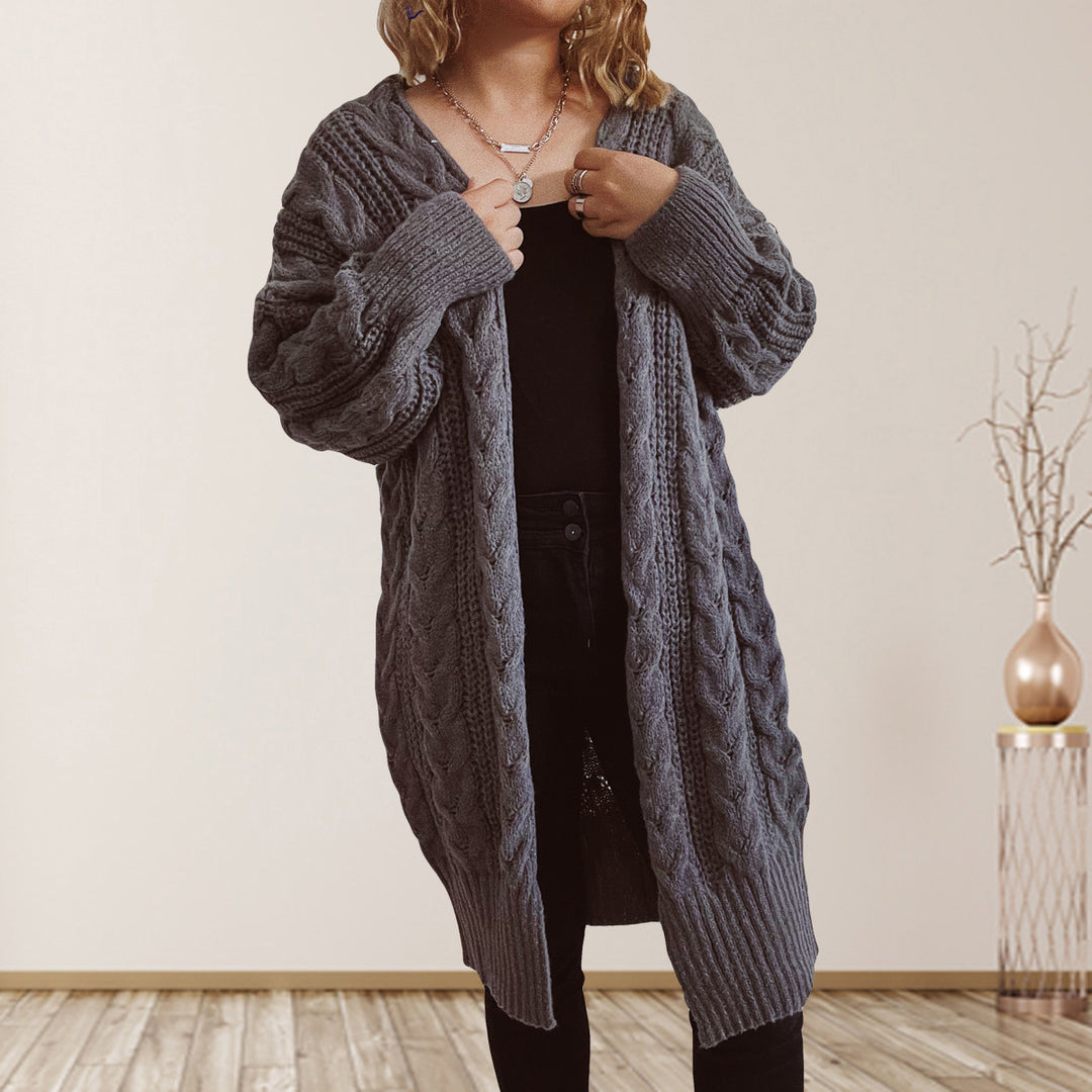 Damen Grobstrickjacke mit voluminösen Ärmeln und strukturiertem Design EB