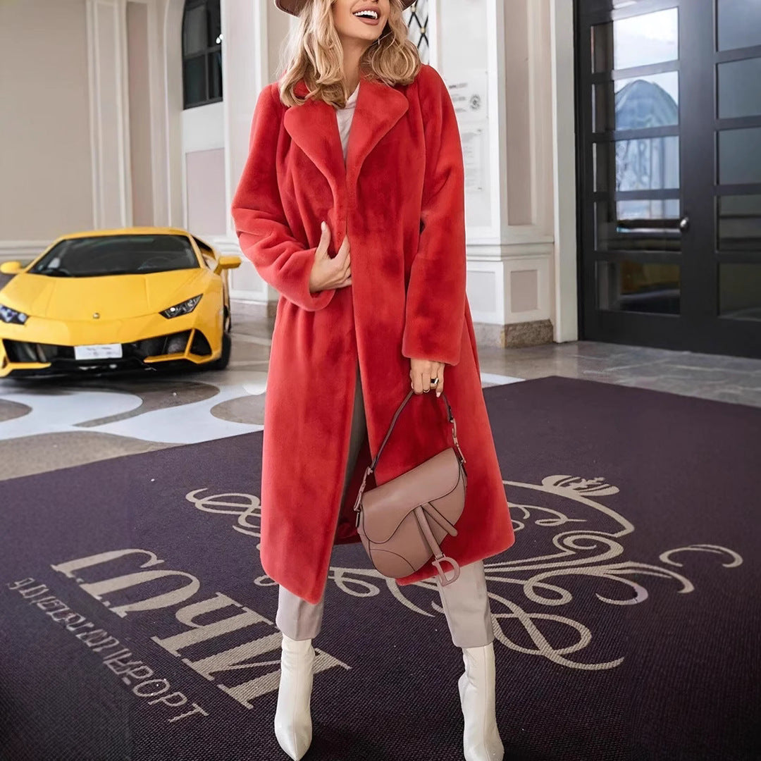 Damen Modische und kuschelige Lange Jacke aus hochwertigem Fleece EB