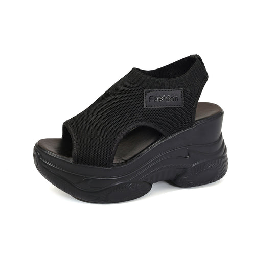 Damen Plateausandalen mit elastischem Oberschuh und modernem Design EB