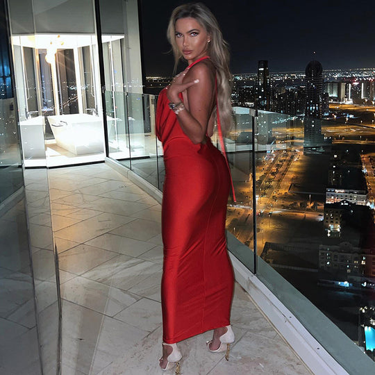 Damen sexy Abendkleid mit tiefem V-Ausschnitt und fließendem Schnitt EB