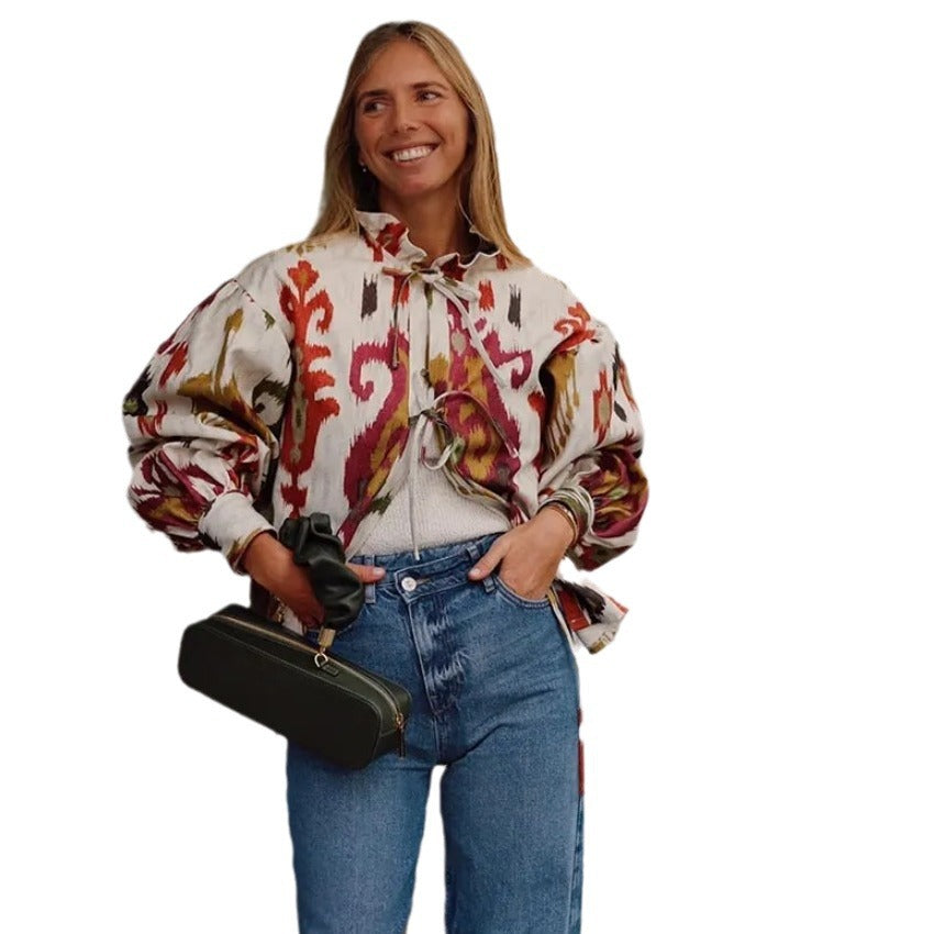 Damen Modische halbärmelige Bluse mit voluminösen Ärmeln EB