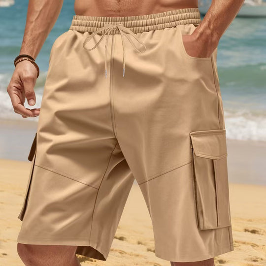 Herren nan technische Reisefreizeit-Bermuda mit elastischem Bund, Kordelzug und funktionalen Klapptaschen EB