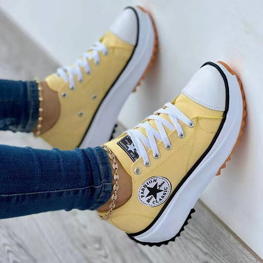 Damen  retro-inspirierte Canvas-Plateau-Sneaker mit verstärkter Zehenkappe und griffiger Profilsohle EB