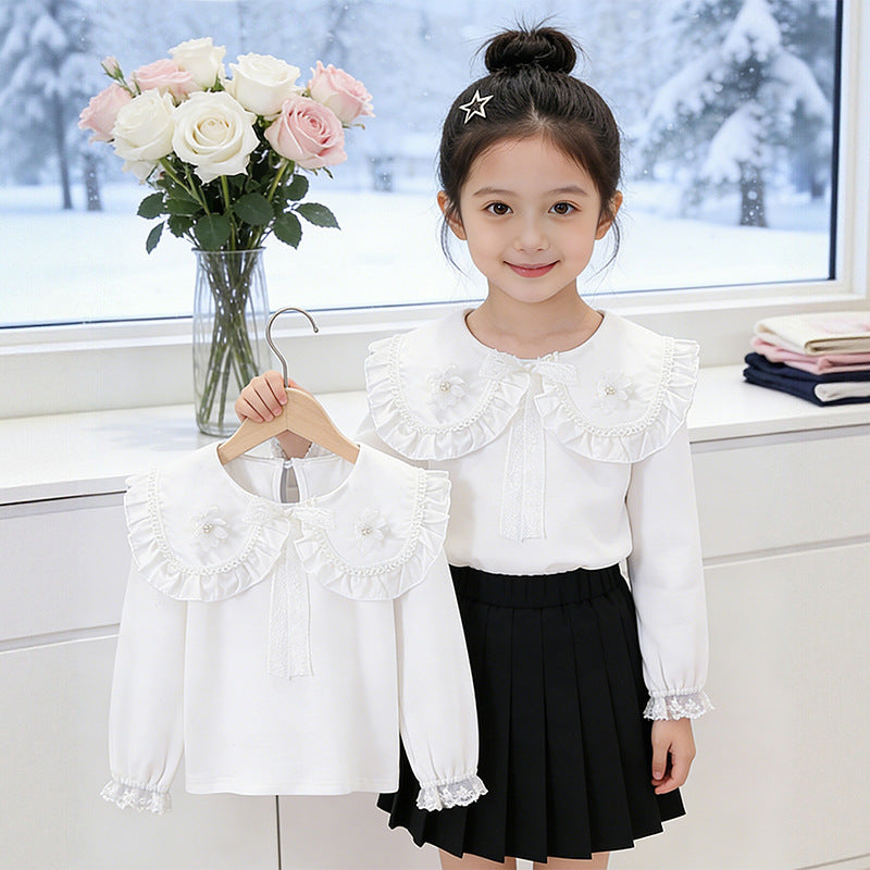 Mädchen Bluse mit Rüschenkragen und floralem Detail EB