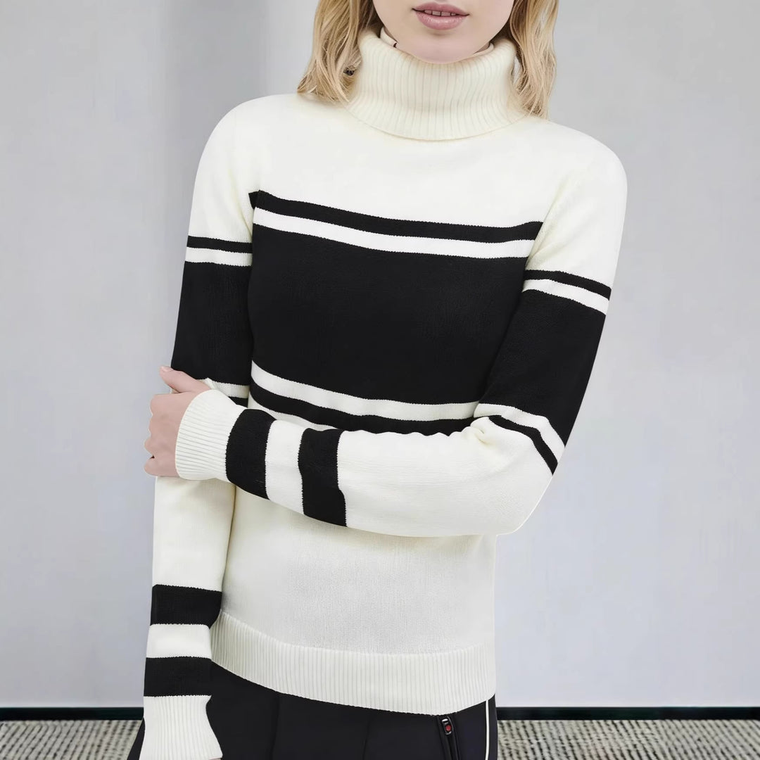 Damen langes Rollkragen Strickkleid mit Sternmotiv, Blockstreifen und elastischem Rippbündchen Eichborn Berlin