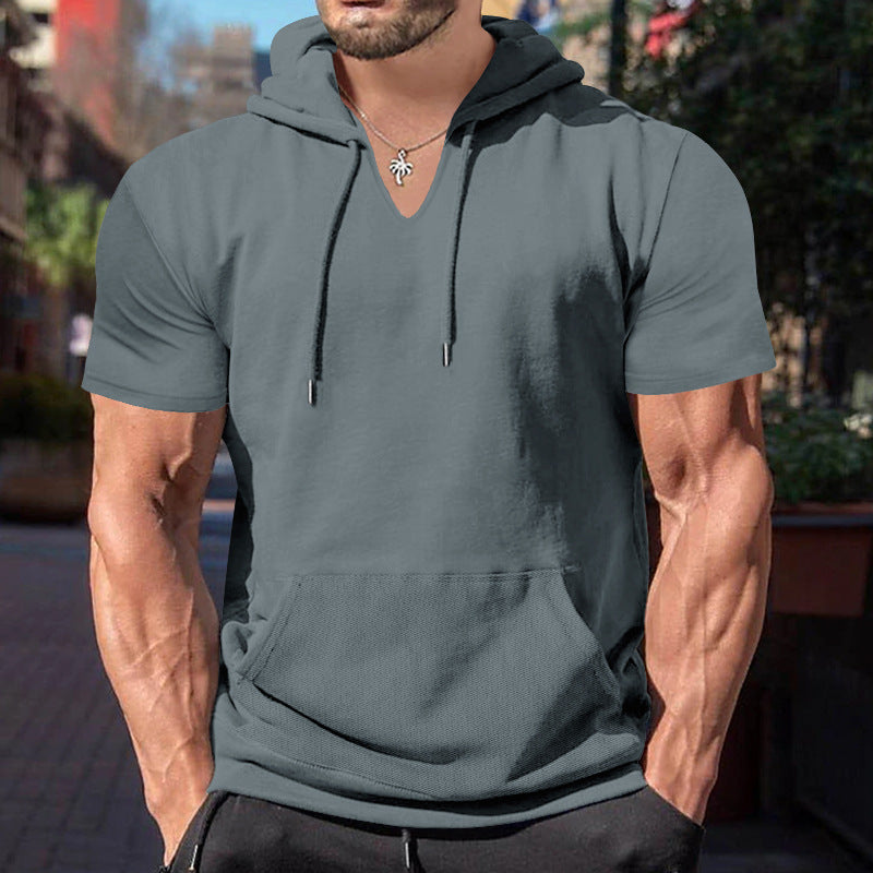 Herren lässiges Kapuzenshirt mit V-Ausschnitt und praktischer Bauchtasche EB