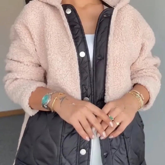Damen Kuschelige Teddyjacke mit Reißverschluss und Kapuze EB