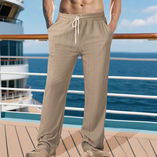 Herren Leichtgewichtige Struktur-Loungehose mit elastischem Tunnelzugbund und geradem Relaxed-Fit EB